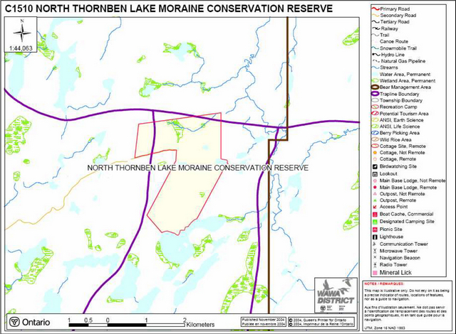 Recreation inventory map of North Thornben Lake Moraine Conservation Reserve