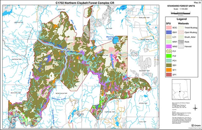 Map showing standard forest units in Northern Claybelt Forest Complex Conservation Reserve