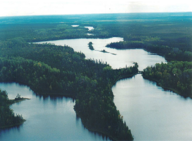 This photo shows the Esker-kettle complex with Aitken Lake in the foreground and Lower Aitken Lake in the background. The photo was taken from the north end looking south.