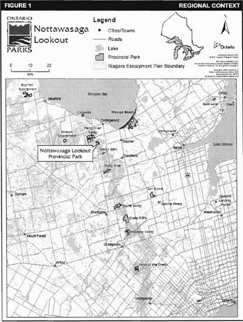 This map shows the regional context of Nottawasaga Lookout Provincial Nature Reserve 