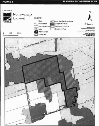 This map shows the boundary of the Niagara Escarpment plan of Nottawasaga Lookout Provincial Nature Reserve
