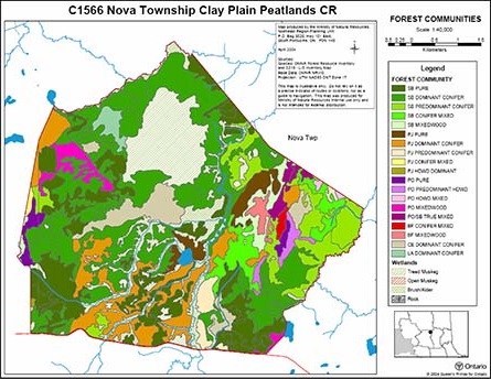 Map showing Nova Township Clay Plain Peatlands Conservation Reserve Vegetation