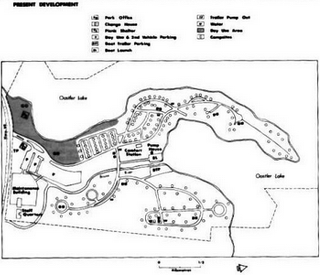 This map shows the present development in Oastler Lake Provincial Park