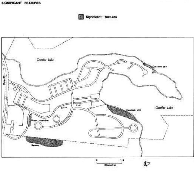 This map shows significant features in Oastler Lake Provincial Park