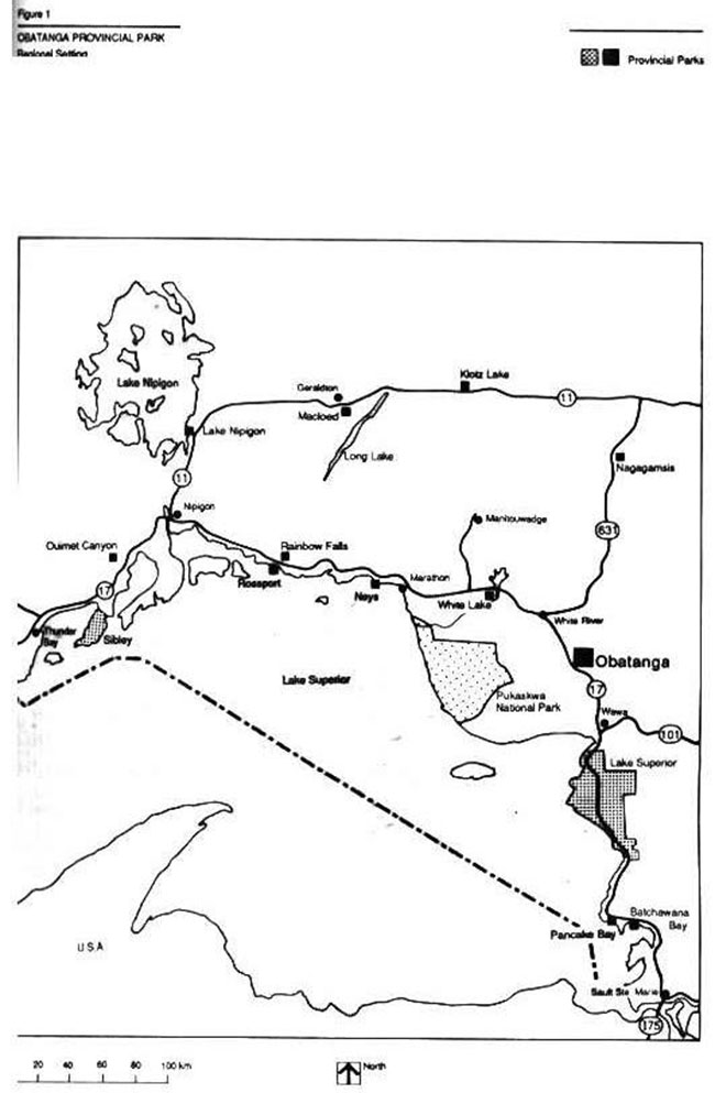 This map shows detailed information about Obatanga Provincial Park Regional Setting.