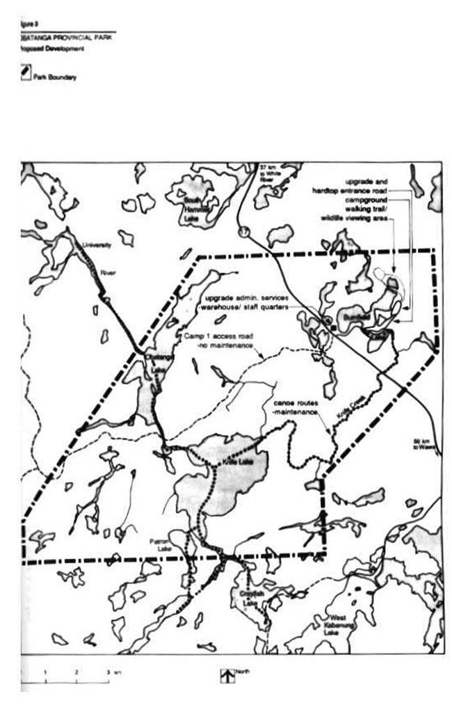 This map shows detailed information about the Obatanga Provincial Park Proposed Development.