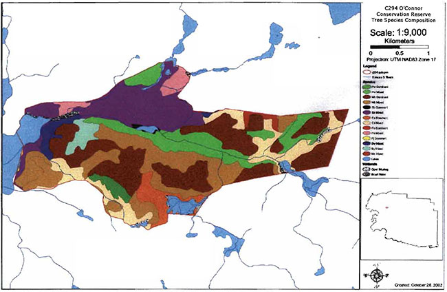 This map shows detailed information about O'Connor Conservation Reserve (C294): Tree Species Composition Map.