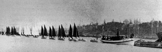 black and white photo of the Goderich (Lake Huron) fishing fleet in 1884.
