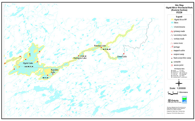 This map shows detailed information about Site Map Ogoki River Provincial Park.