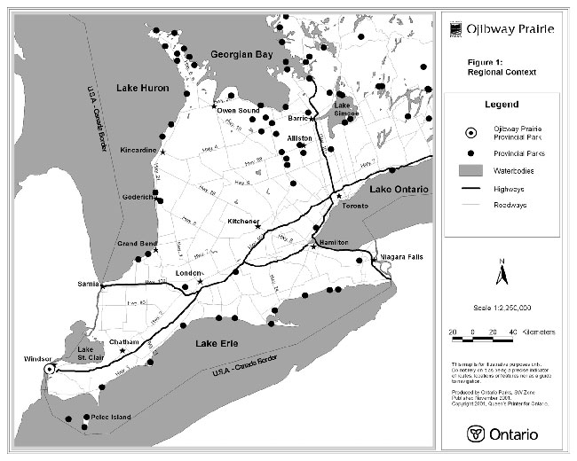 This map shows detailed information about Regional Context in Ojibway Prairie Provincial Park.