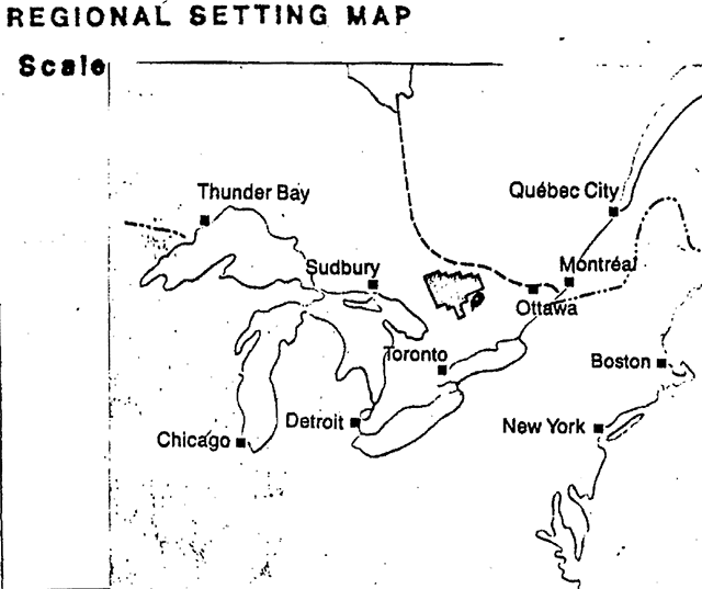 Regional setting map of Opeongo River Provincial Park.
