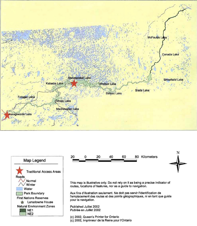 Map showing Otoskwin-Attawapiskat River Provincial Park Natural Environment Zones
