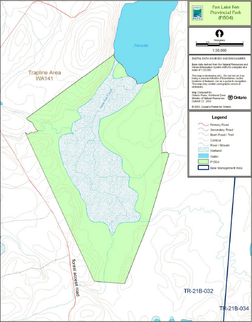 Map showing the park boundary lines for Pan Lake Fen Provincial Park.
