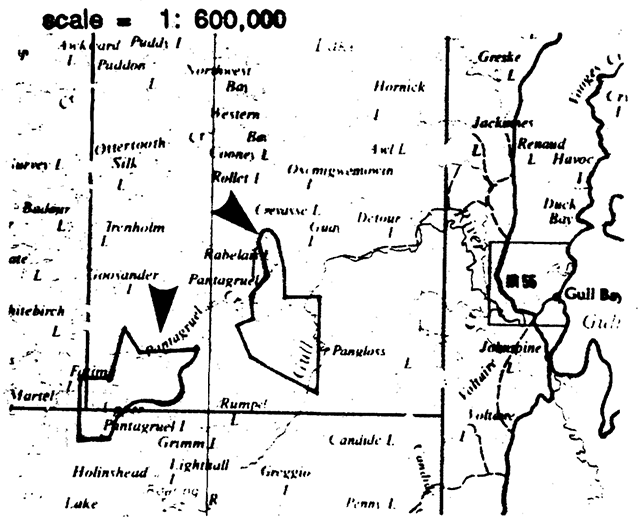 Map of Pantagruel Creek Provincial Nature Reserve showing its location relative to nearby areas.