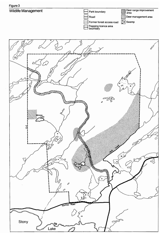 A map of wildlife management areas in Petroglyphs Provincial Park