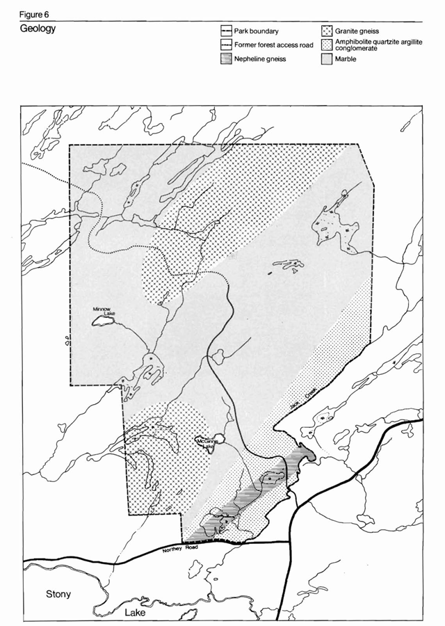 A map of the geology of Petroglyphs Provincial Park