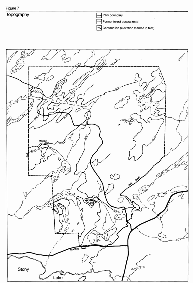 A topographical map of Petroglyphs Provincial Park