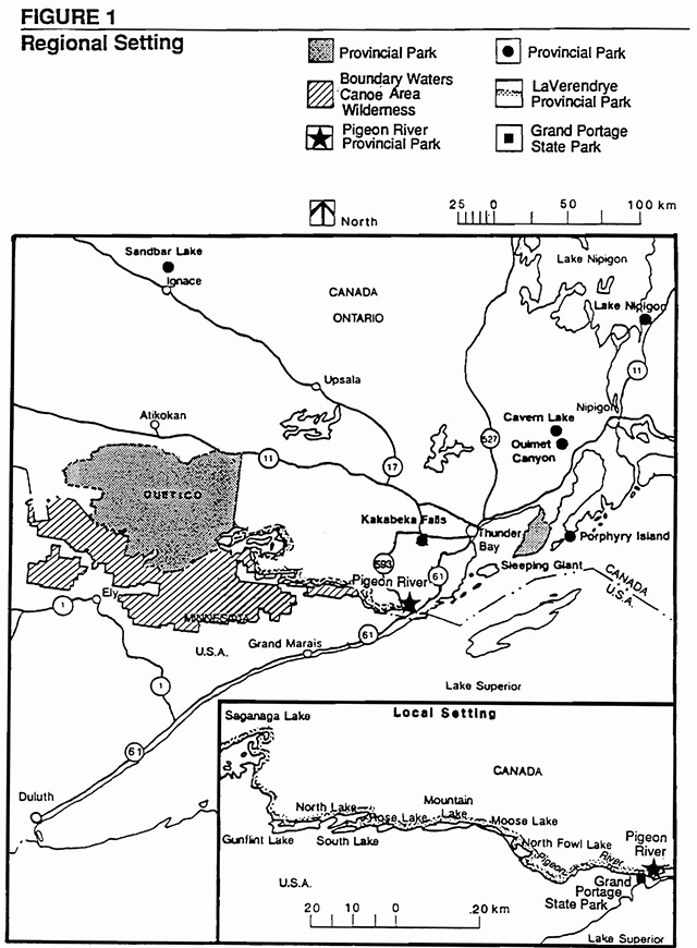 This map depicts the regional settings for Pigeon River Provincial Park
