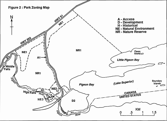 This figure 2 park zoning map of Pigeon River Provincial Park