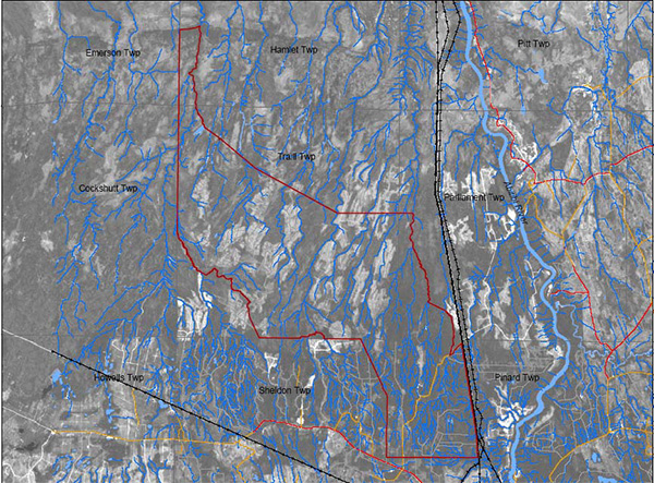Image of an aerial view for the harvest areas that are located within the Pinard Moraine conservation reserve.