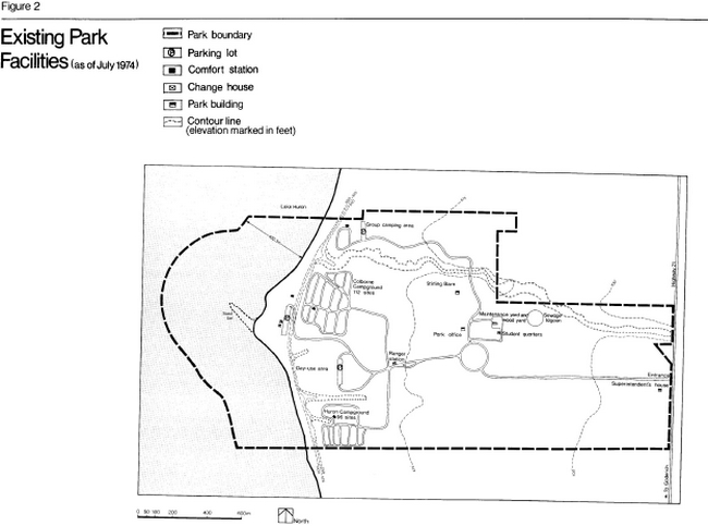 Map showing existing park facilities in Point Farms Provincial Park