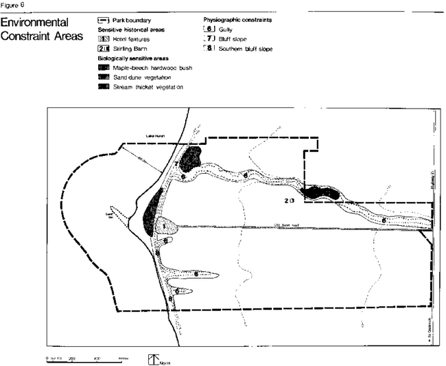 Map showing environmental constraint areas in Point Farms Provincial Park
