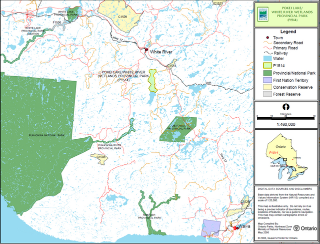 Map showing regional setting of Pokei Lake White River Wetlands Provincial Park