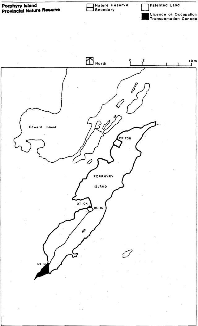Map showing boundary of Porphyry Island Provincial Nature Reserve