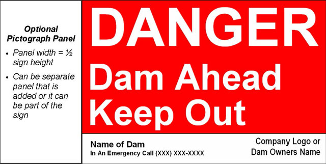 image of danger sign - dam ahead.