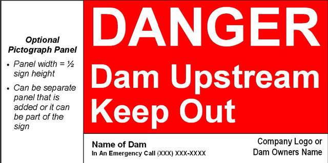 image of danger sign - dam upstream.