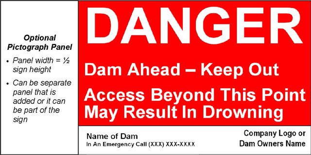 image of danger sign - dam ahead - drowning.