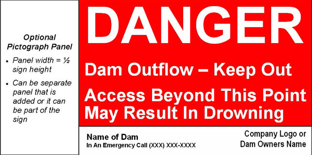 image of danger sign - dam outflow - drowning.