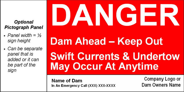 image of danger sign - dam ahead - swift currents and undertow.