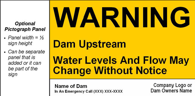 image of warning sign - dam upstream.