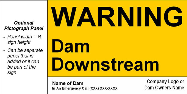 image of warning sign - dam downstream.