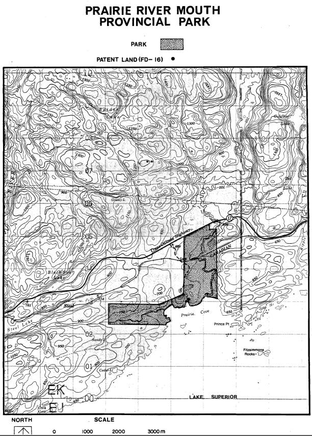 This is a map illustrating the surrounding area elevation of Prairie River Mouth Provincial Park