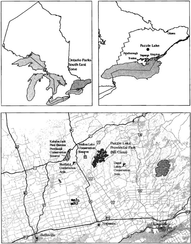 Map showing regional context of Puzzle Lake Provincial Park.