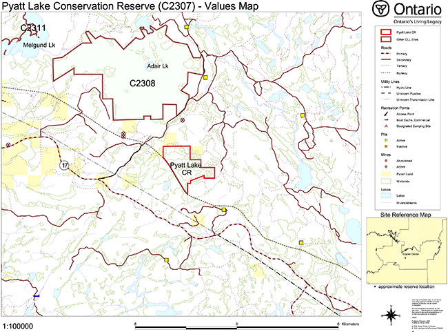 This photo shows detailed information about Pyatt Lake Conservation Reserve (C2307) values map.