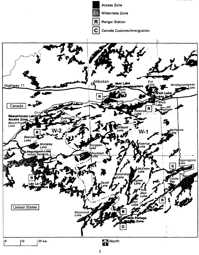 This map shows detailed information about Park Zone, Quetico Provincial Park.