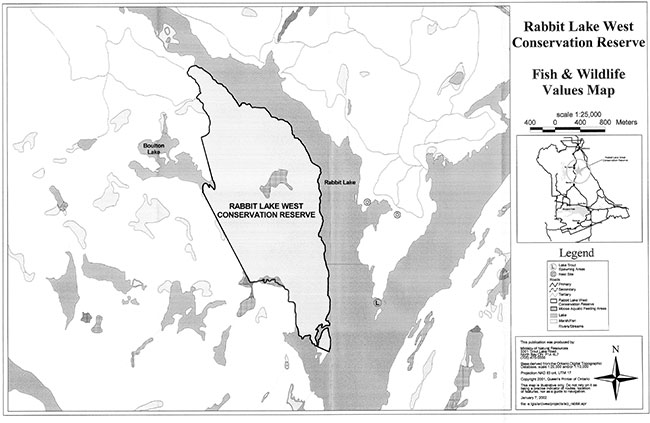 This map provides detailed information about Rabbit Lake west Conservation Reserve, Fish and Wildlife Values Map.