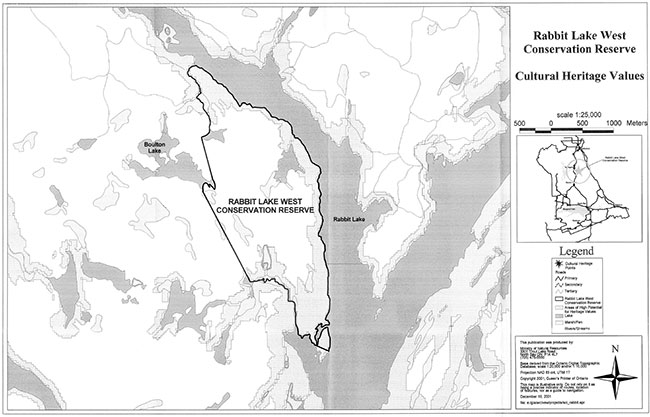 This map provides detailed information about Rabbit Lake west Conservation Reserve, Cultural Heritage Values.