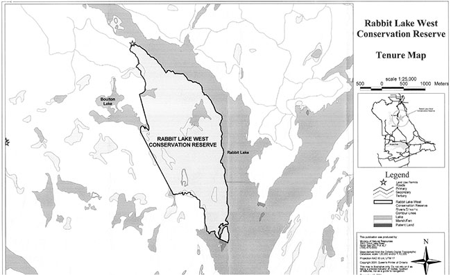 This map provides detailed information about Rabbit Lake west Conservation Reserve, Tenure Map.