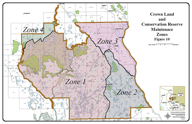 This map provides detailed information about Crown Land and Conservation Reserve Maintenace Zones.