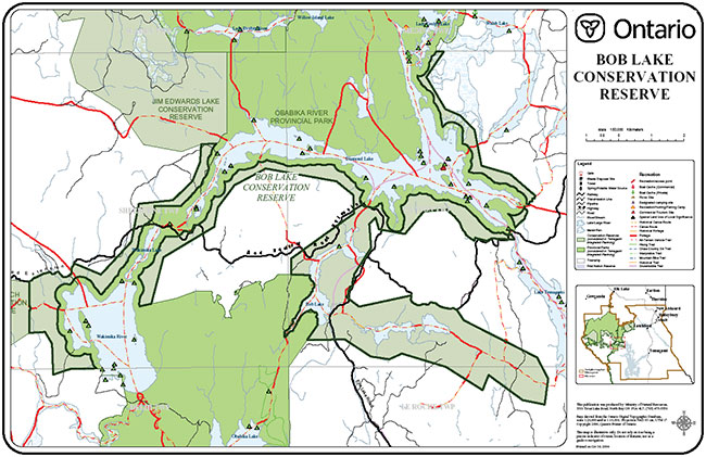 This map provides detailed information about Bob Lake Conservation Reserve.