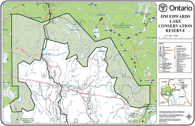This map provides detailed information about Jim Edwards Lake Conservation Reserve.
