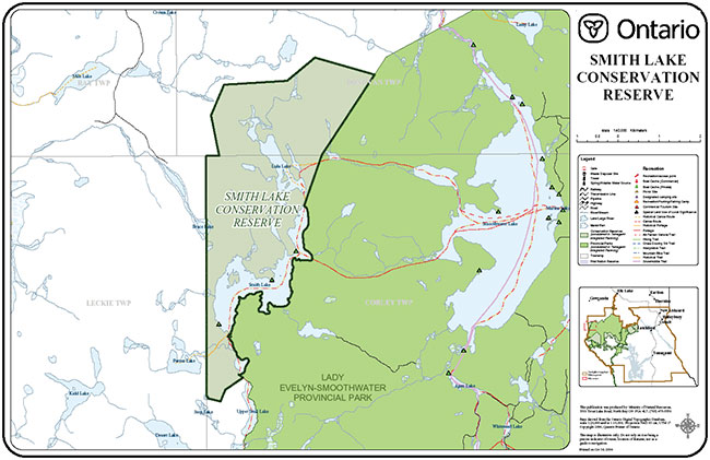 This map provides detailed information about Smith Lake Conservation Reserve.