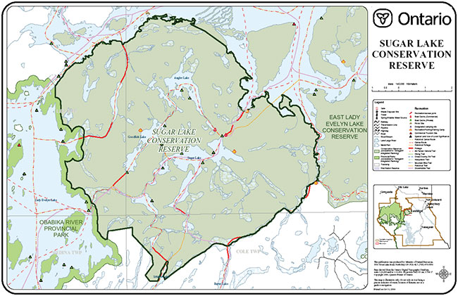 This map provides detailed information about Sugar Lake Conservation Reserve.