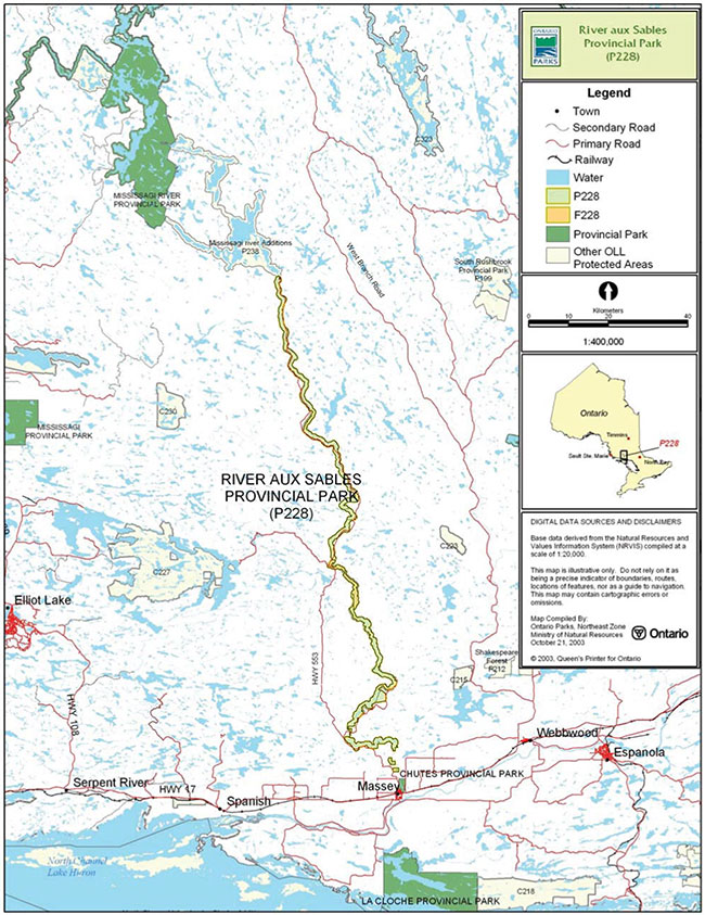 This map provides detailed information about Regional Context, River aux Sables Provincial Park.