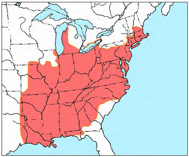 This is figure 1 map depicting the range of Fowler’s Toad in North America