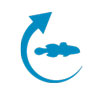 Diagram of a blue curved arrow with a blue leaf indicating rapid response to invasive species before they become established or spread.